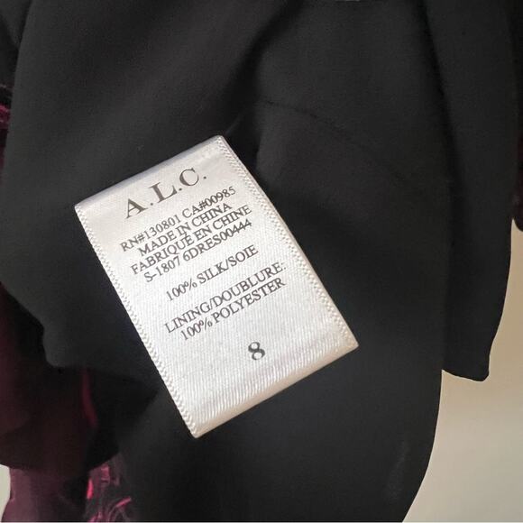 A.L.C. Embry Wrap Silk Mini Dress in Bordeaux & Black - Picture 9 of 12